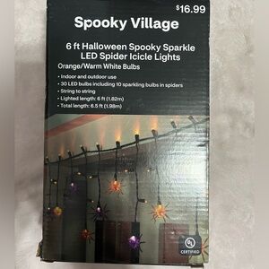 Halloween Spooky Sparkle LED Spider Icicle Lights. Indoor Outdoor Use. NWT. 6FT